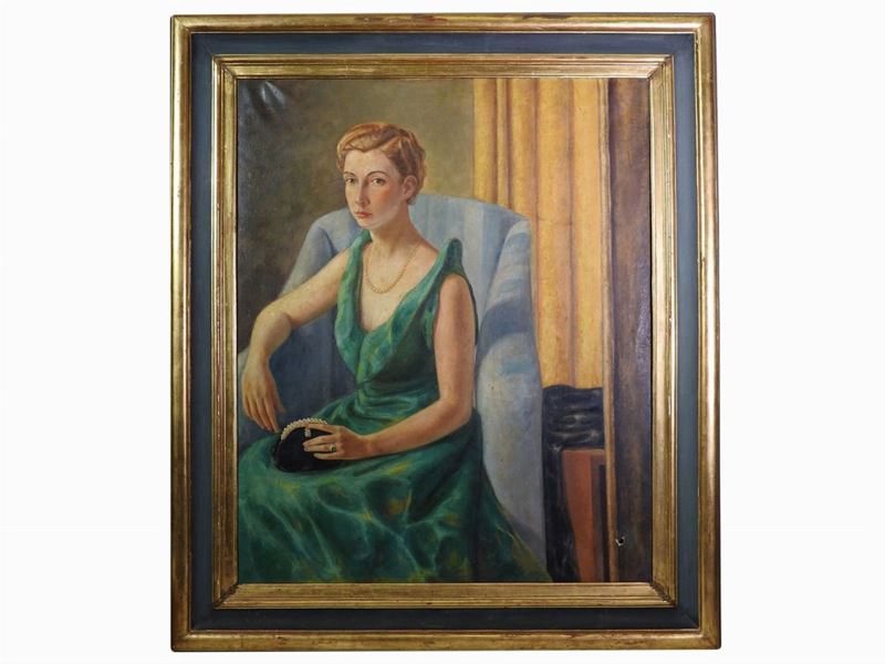 Giovanni Sesto Menghi - Ritratto di Signora in Abito Verde e Gioielli