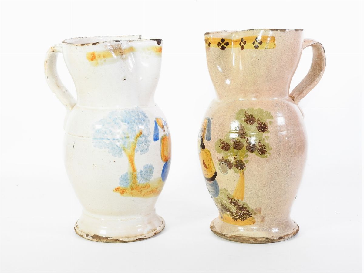 Coppia di Brocche in Terracotta Smaltata