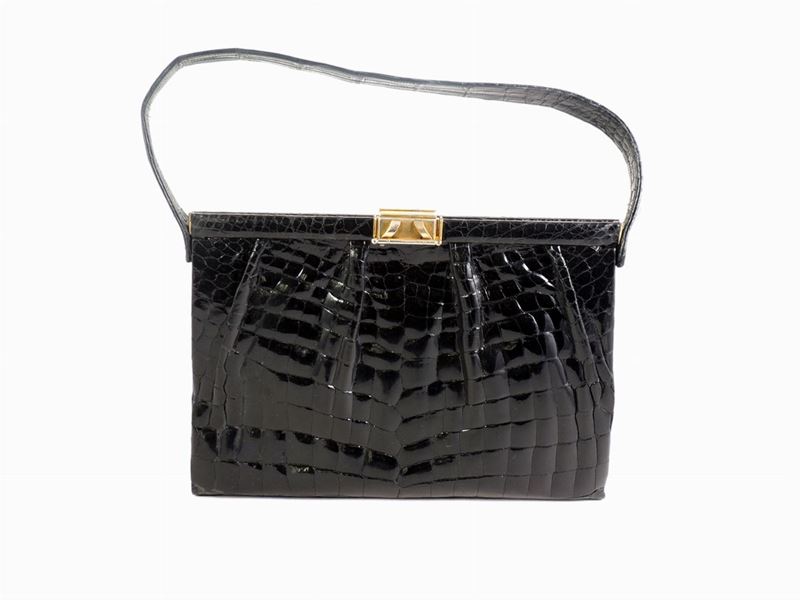 Borsa a Spalla in Coccodrillo Nero