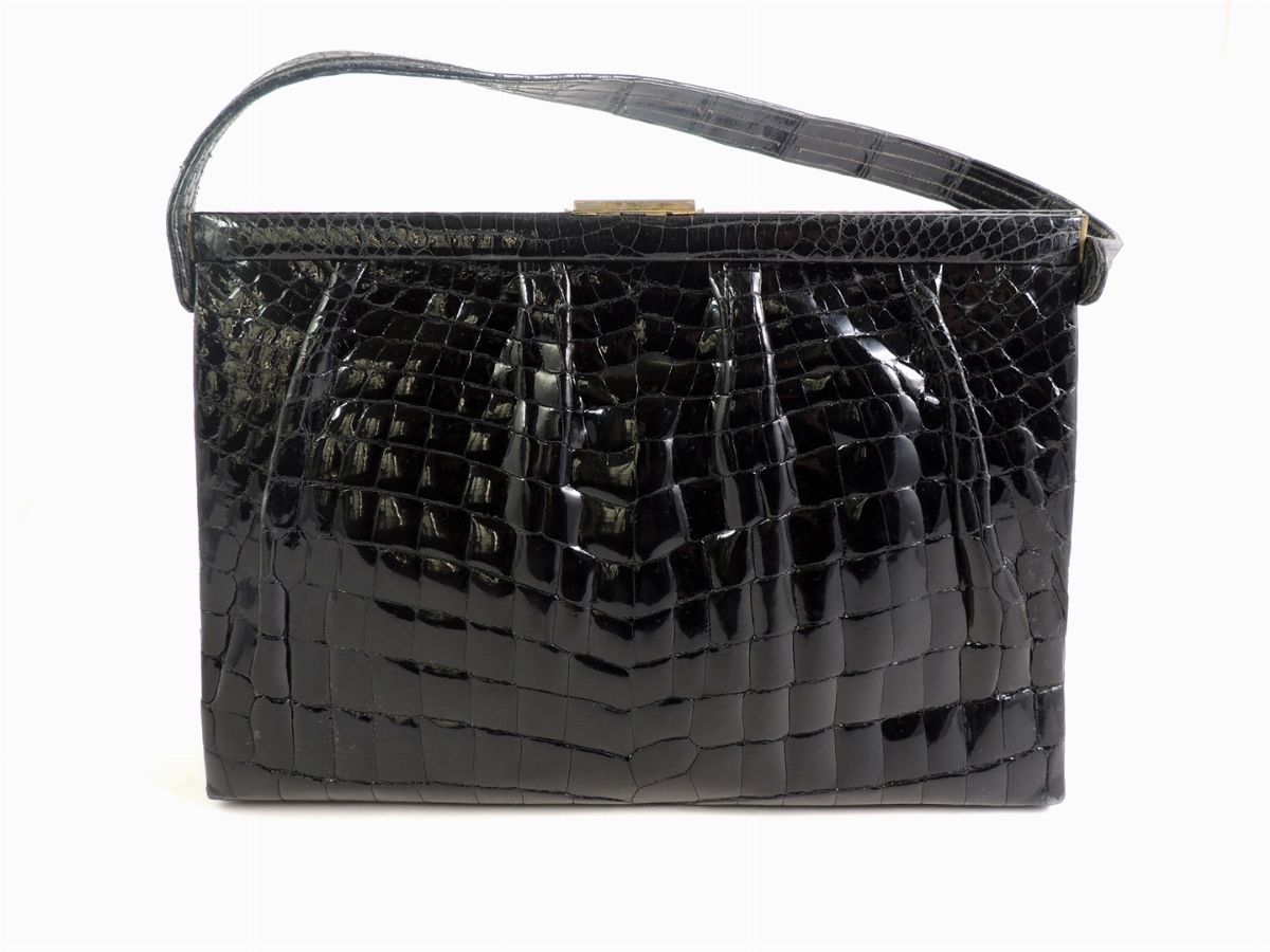 Borsa a Spalla in Coccodrillo Nero