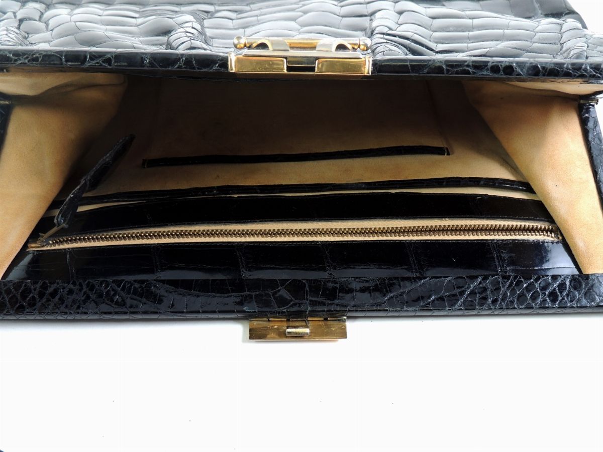 Borsa a Spalla in Coccodrillo Nero