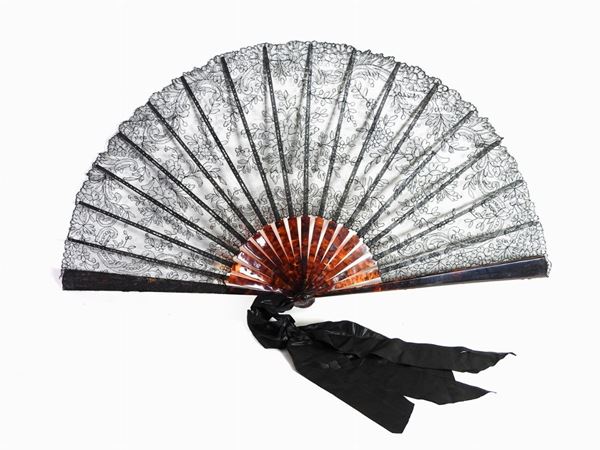 A Black Lace and Tortoise Shell Fan
