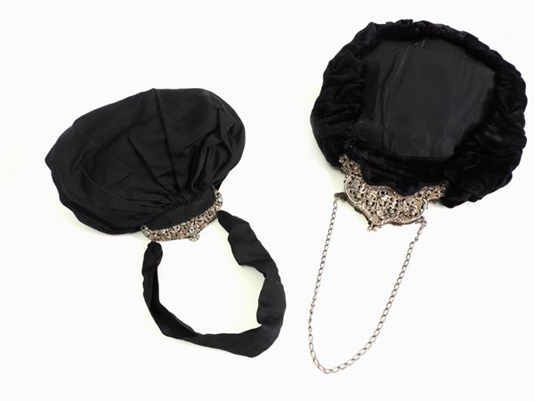 Two black silk and velvet evening bag