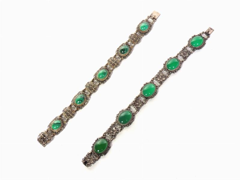 Due Bracciali in Argento, Malachite e Agata Verde