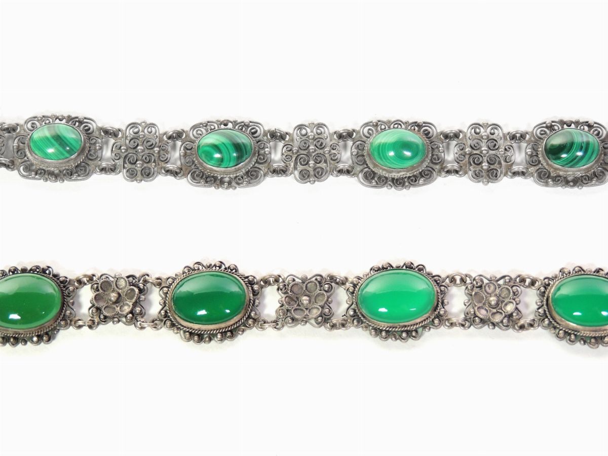Due Bracciali in Argento, Malachite e Agata Verde
