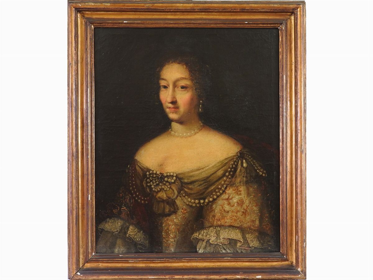 Cerchia di Charles le Brun - Ritratto di Dama con Collana di Perle