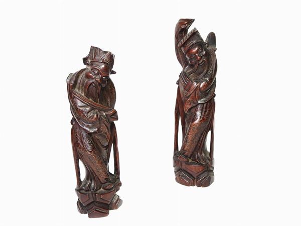A Pair of Carved Wood Figures of Wise Men