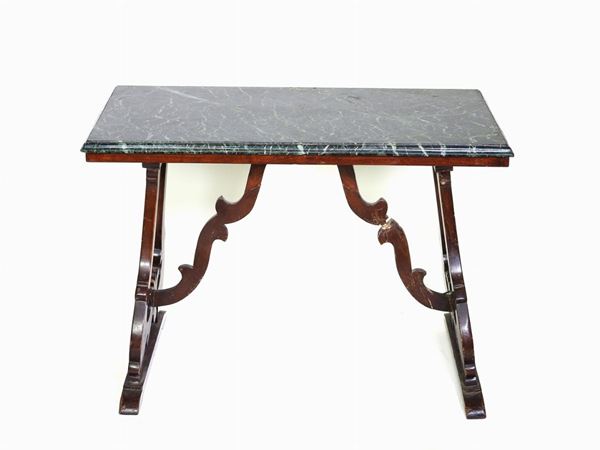 A Walnut Tea Table with Green Marble Top