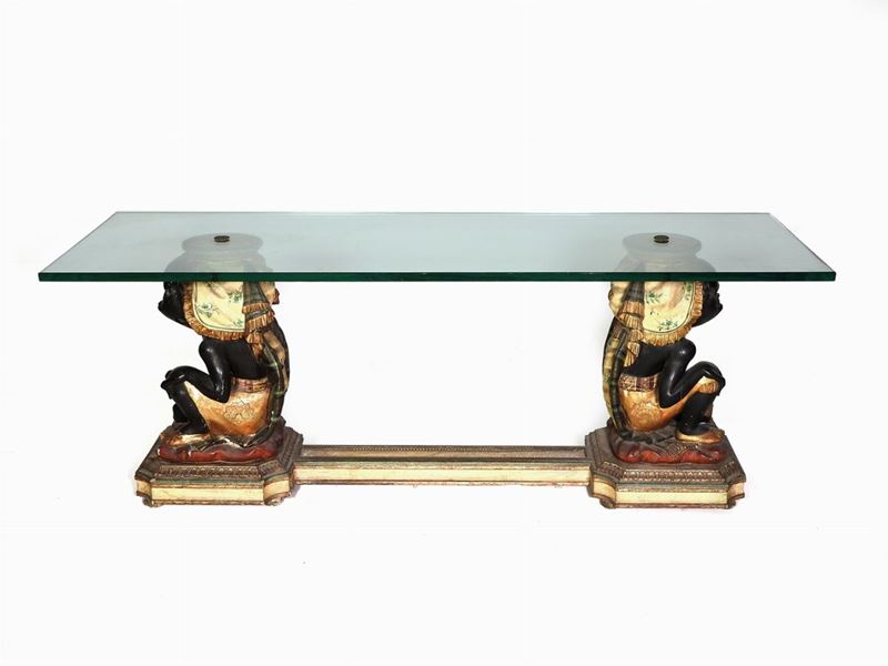Tavolino Basso in Legno Policromo