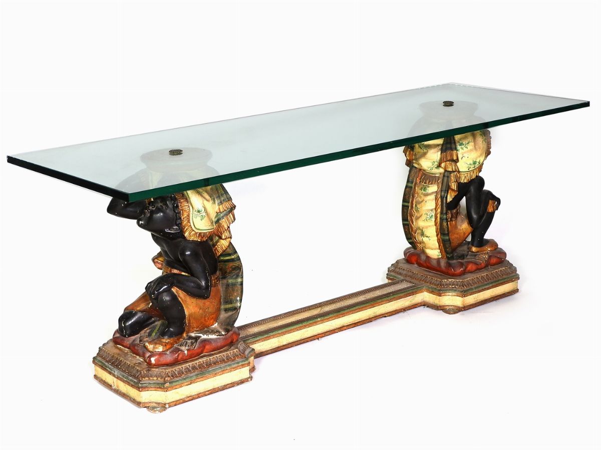 Tavolino Basso in Legno Policromo