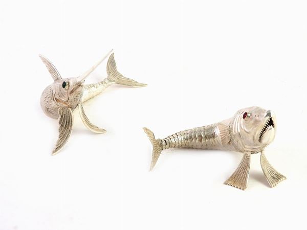 Two Silver Articulated Fish