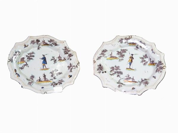 A Pair of Painted Maiolica Trays