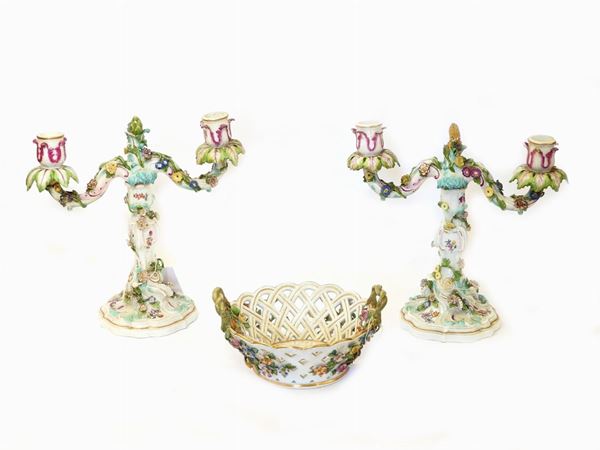 A Set of Thre Polychrome Porcelain Items