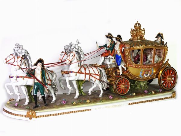 A Capodimonte Polychrome Porcelain Figural Group of Napoleon's Wedding Carriage