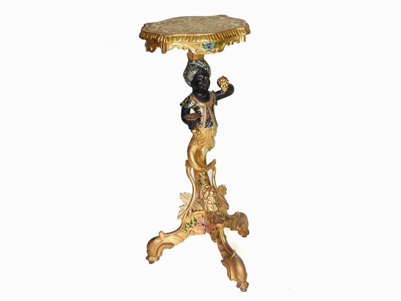 Tavolino da Appoggio in Legno Dorato e Policromo