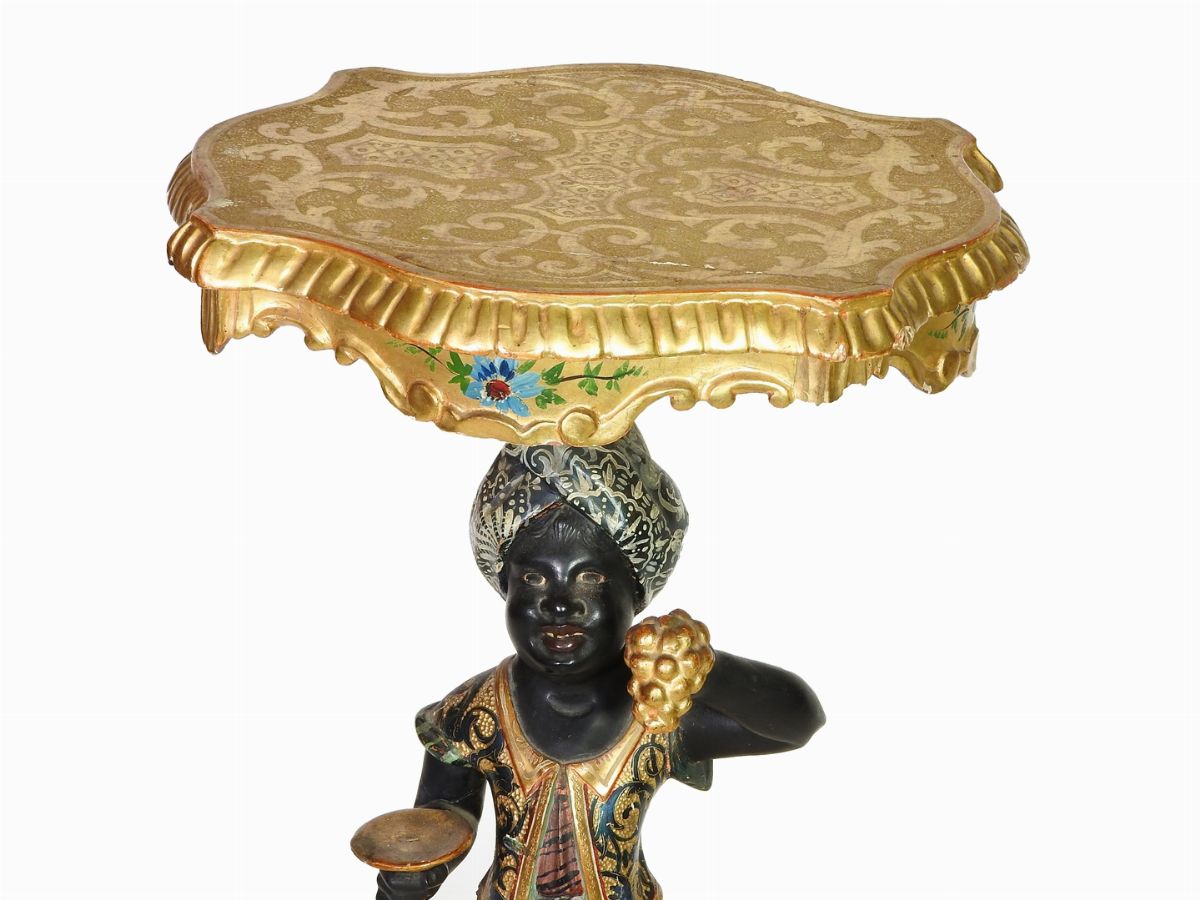 Tavolino da Appoggio in Legno Dorato e Policromo