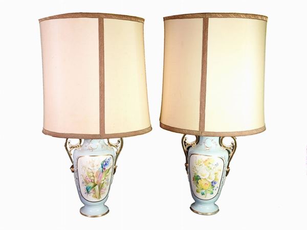 A Pair of Polychrome Porcelain Vases Converted Into Lamps