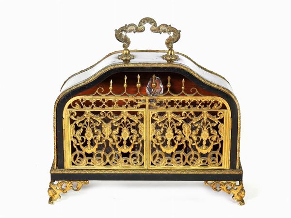 An Ebonized Wooden and Gilded Metal Scent Casket
