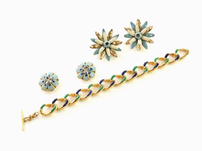 Lotto di Bijoux in Metallo Dorato e Smalto
