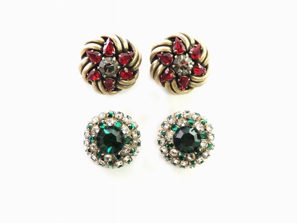 Two silvertone metal and rhinestones pair of earrings