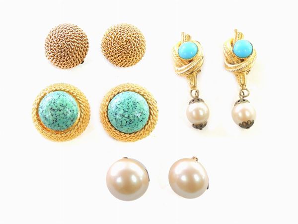 Four goldentone metal, plastic and glass pair of earrings