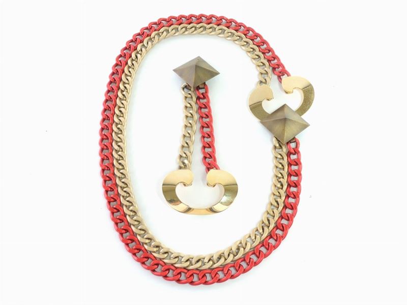Parure in Metallo Dorato e Rosso
