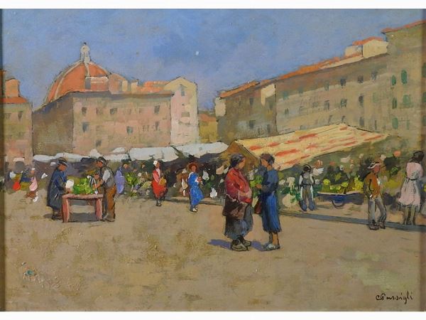 Carlo Passigli - Veduta del mercato di San Lorenzo a Firenze
