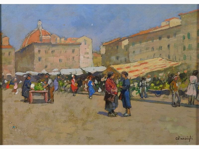 Carlo Passigli - Veduta del Mercato di San Lorenzo a Firenze