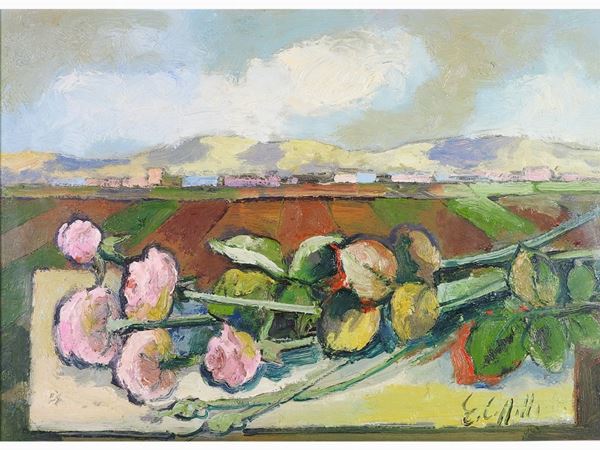 Emanuele Cappello - Still Life with Flowers in a Landscape