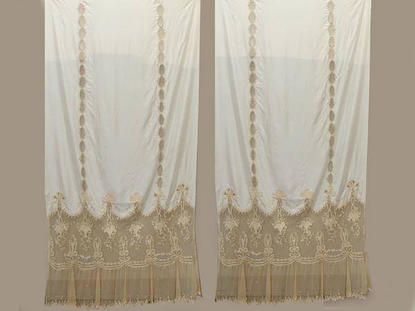 Two silk and lace curtains