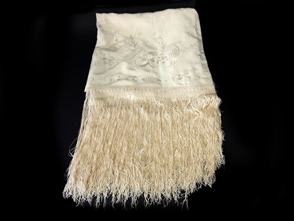 Embroidered ivory silk shawl