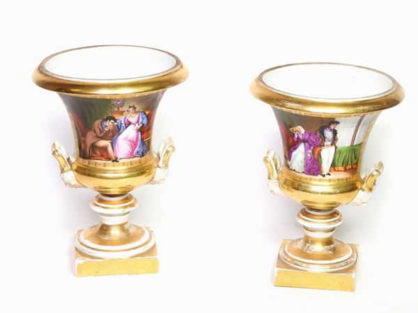 A Pair of Italian Porcelain Medici Vases