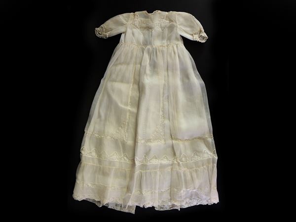 White silk and lace baptism dress