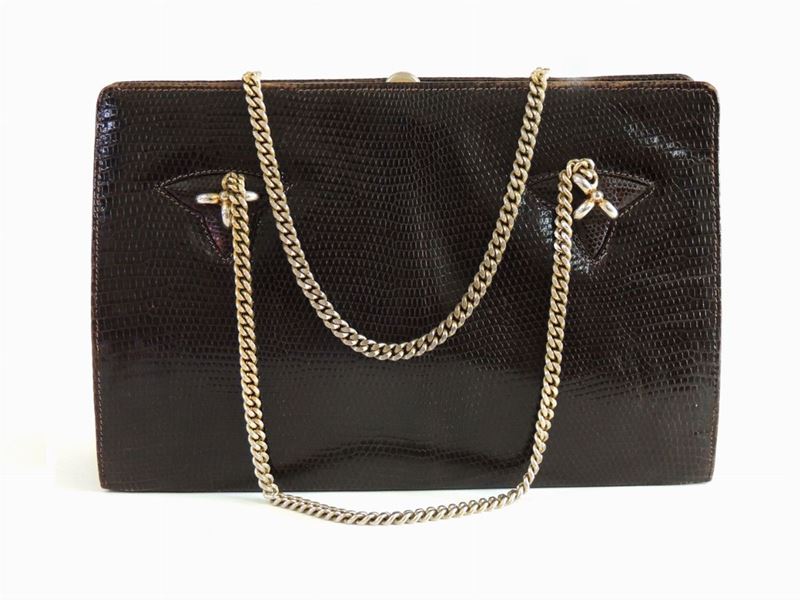 Borsa a Mano in Lucertola Marrone