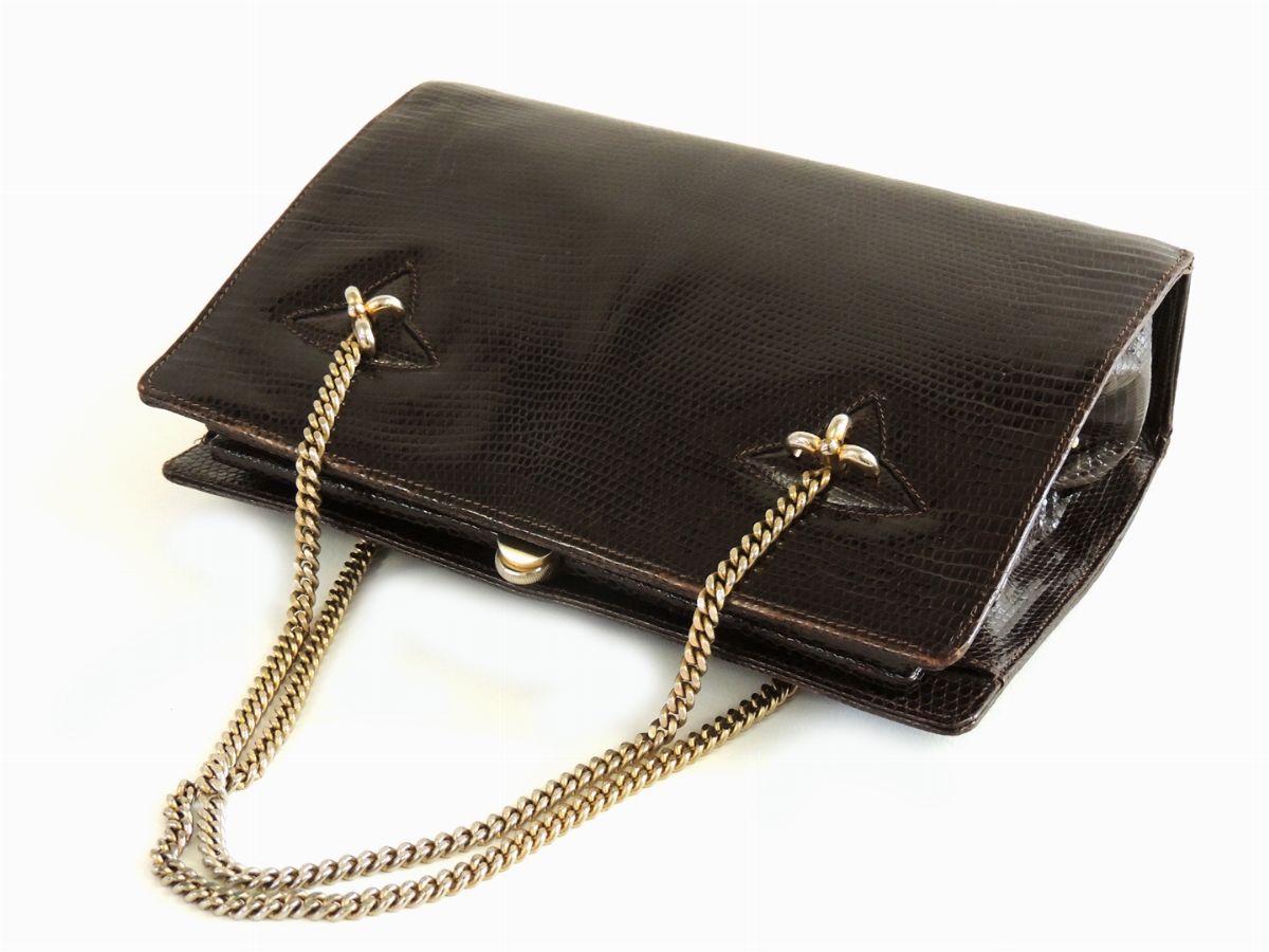 Borsa a Mano in Lucertola Marrone