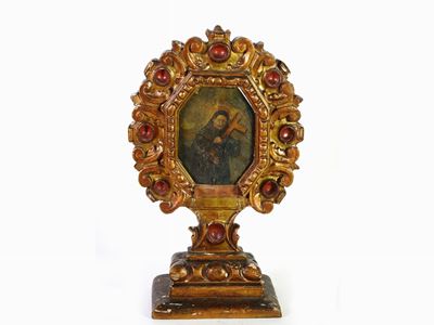 Reliquiario in Legno Intagliato, Laccato e Dorato