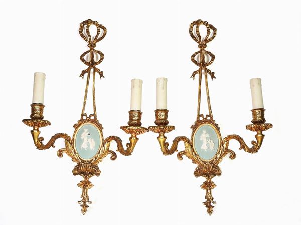 A Pair of Gilded Bronze Wall Lamps