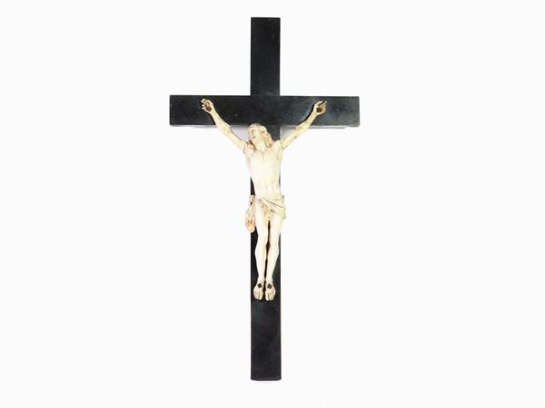 An Ivory Figure of the Crucified Christ on Wooden Cross