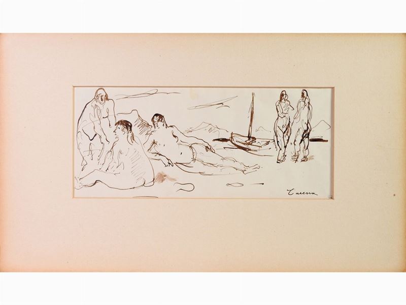 Felice Carena - Paesaggio Marino con Nudi