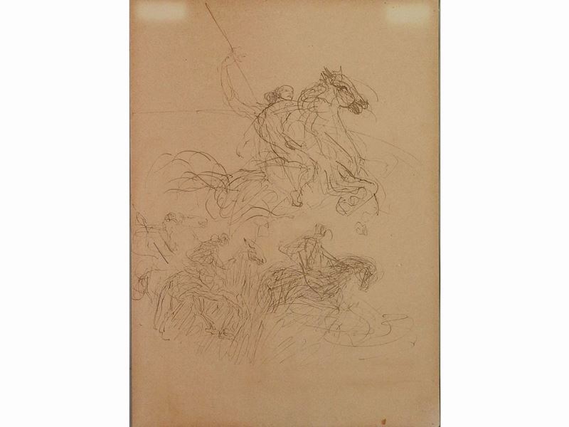 Plinio Nomellini Attribuito - Studio di Cavalieri a Cavallo