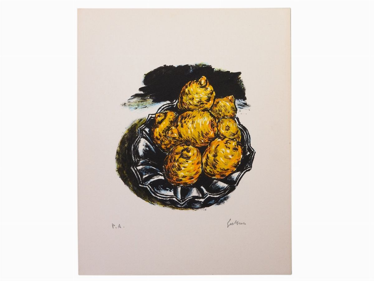Renato Guttuso - Vaso con Rosa e Limoni