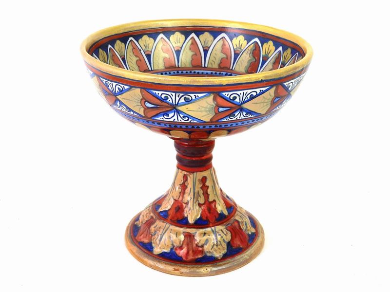 Paolo Rubboli - Alzata in Terracotta Smaltata a Lustro, Inizio del XX Secolo