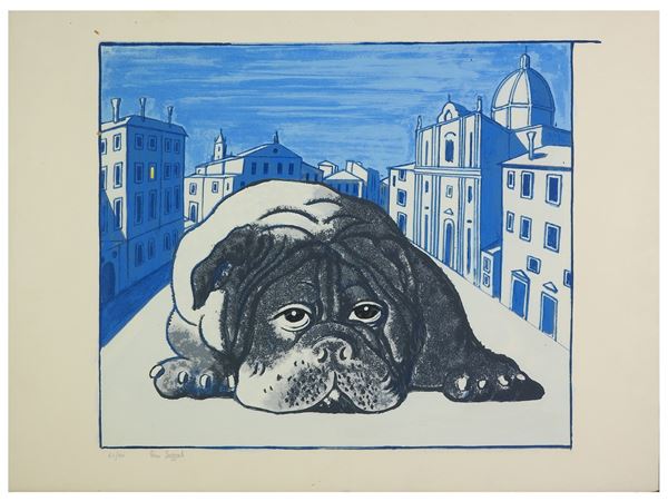 Dino Buzzati : View of a City with Dog  ((1906-1972))  - Auction Modern and Contemporary Art - II - Maison Bibelot - Casa d'Aste Firenze - Milano