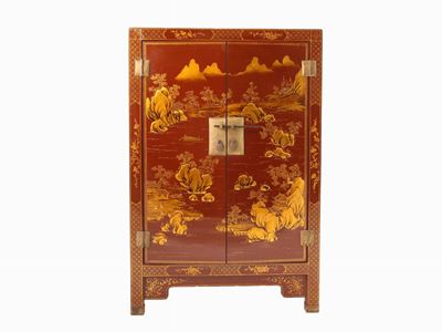 Piccola Credenza in Legno Laccato Bordeaux