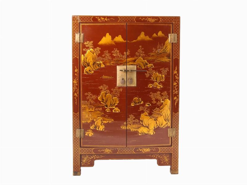 Piccola Credenza in Legno Laccato Bordeaux