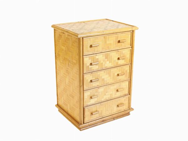 A Small Bamboo and Straw Chest of Drawers
