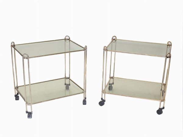 A Pair of Giledd Metal and Glass Service Trolleys