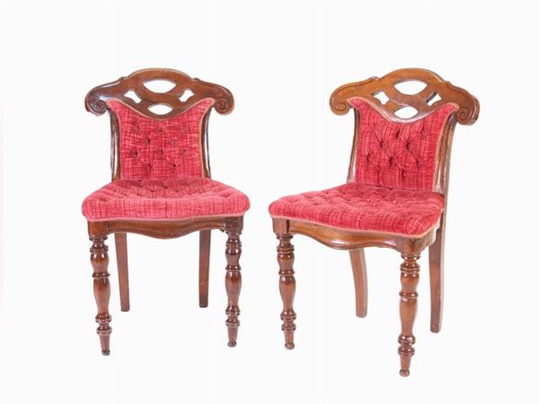 A Pair of Walnut and Red Velvet Chairs