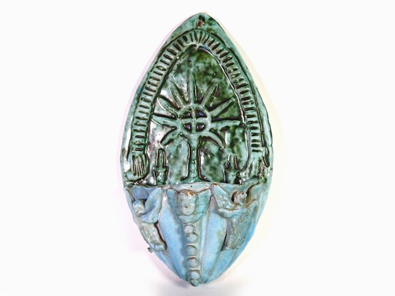 Salvatore Procida - Acquasantiera Pensile in Terracotta Smaltata Verde
