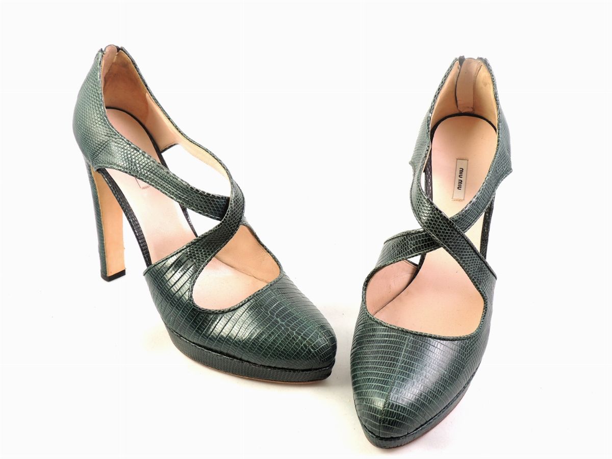 Paio di Decolettè in Pelle Verde, Miu Miu